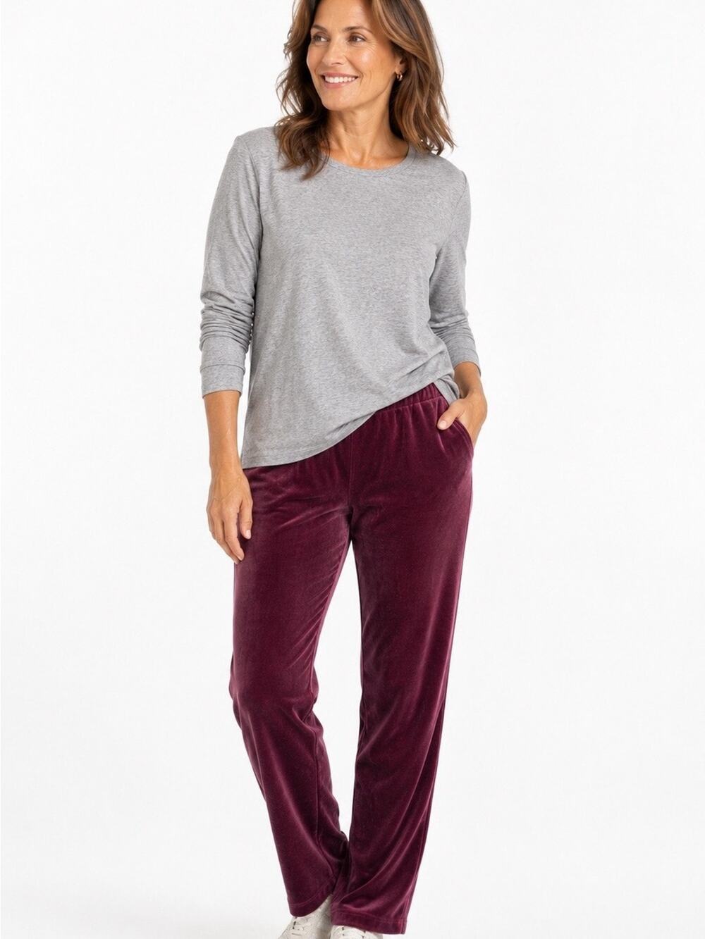 Zenergy Chicos Womens Velour Pull On Plum Elastic Waist Stretch Pants sz 1 / M S